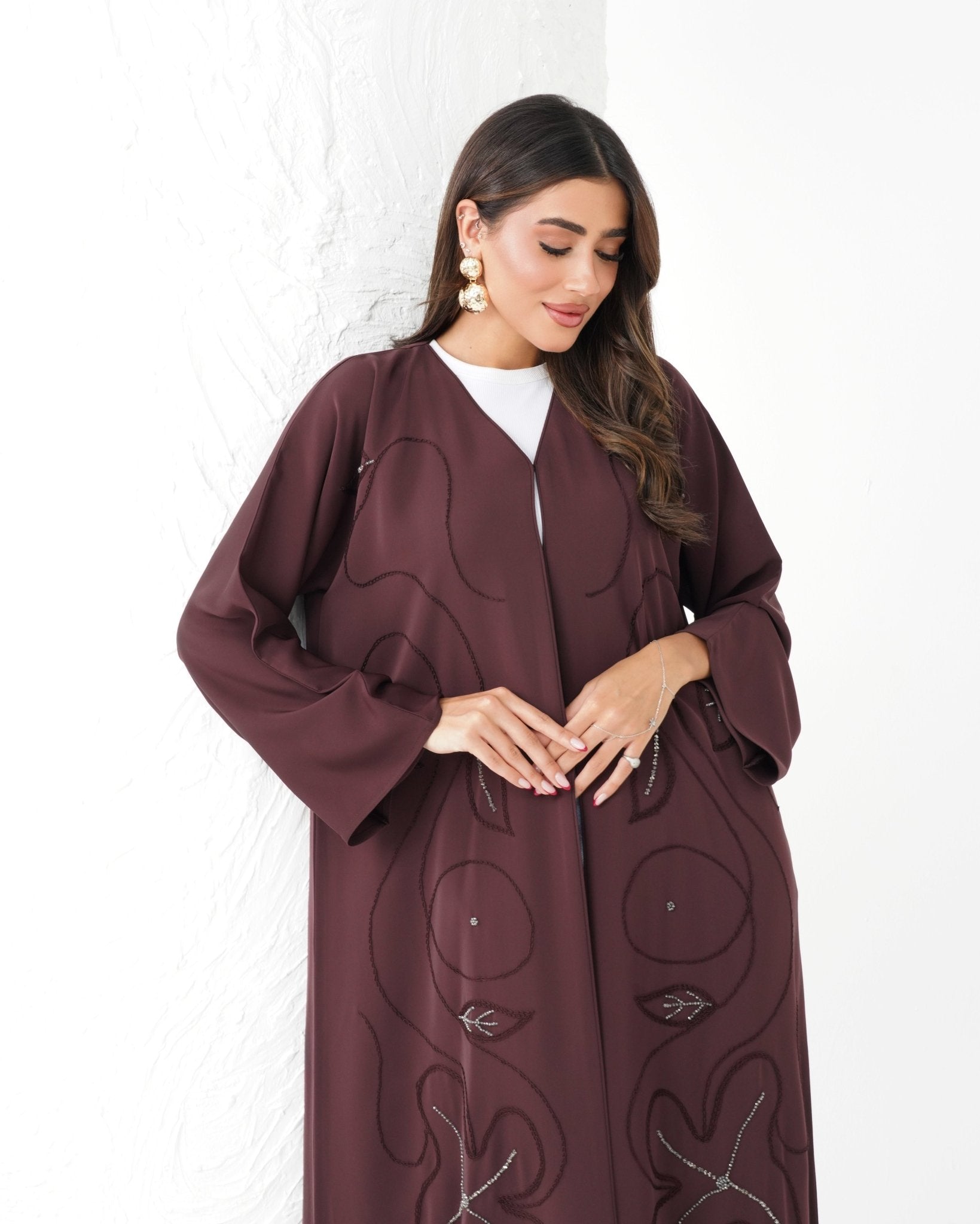R169 Maroon Glaring Abaya Set Abaya for Women UAE – Abaya – Rutba Fashion Abaya