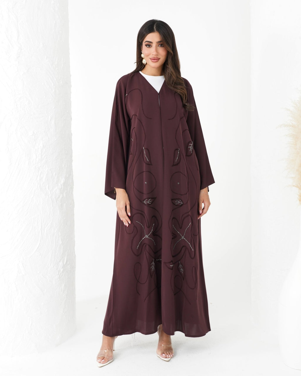 R169 Maroon Glaring Abaya Set Abaya for Women UAE – Abaya – Rutba Fashion Abaya