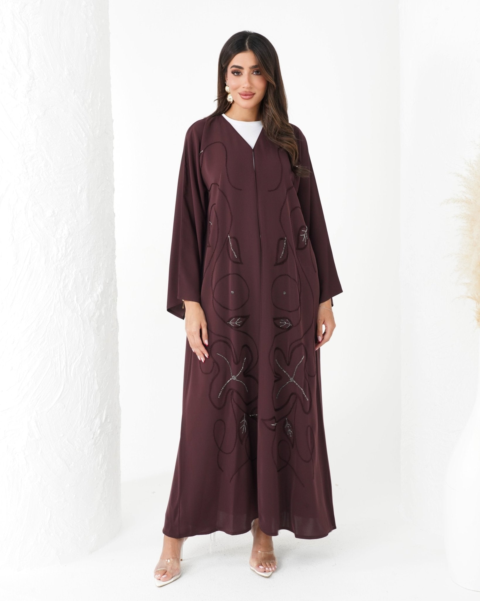 R169 Maroon Glaring Abaya Set Abaya for Women UAE – Abaya – Rutba Fashion Abaya