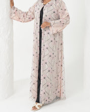 R176 Elegant Pink Dantel Summer wear Abaya Set Abaya for Women UAE – Abaya – Rutba Fashion Abaya
