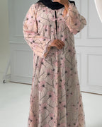 R176 Elegant Pink Dantel Summer wear Abaya Set Abaya for Women UAE – Abaya – Rutba Fashion Abaya