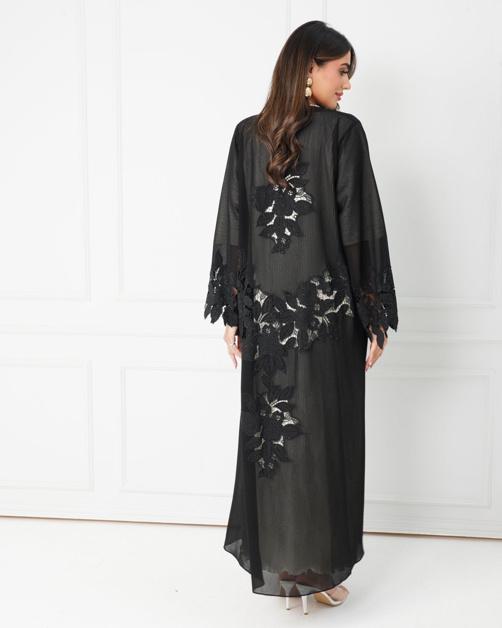 R184 Black elegant Dantel Abaya Set Abaya for Women UAE – Abaya – Rutba Fashion Abaya