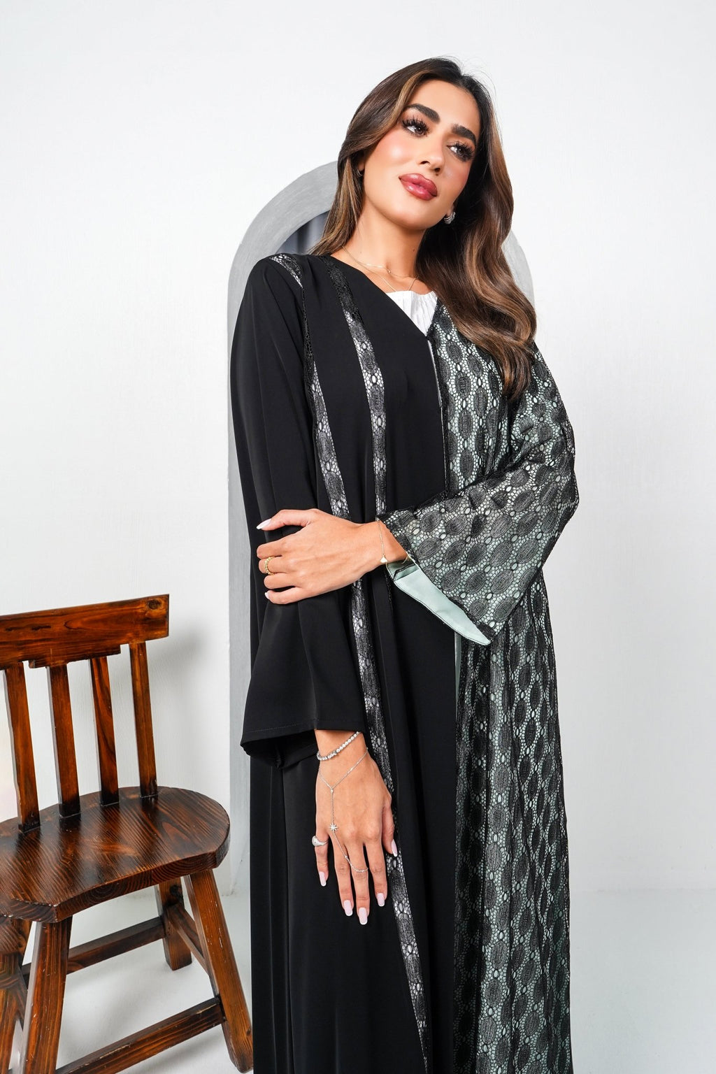 R196 Black shining Dantil Abaya Set Abaya for Women UAE – Abaya – Rutba Fashion Abaya