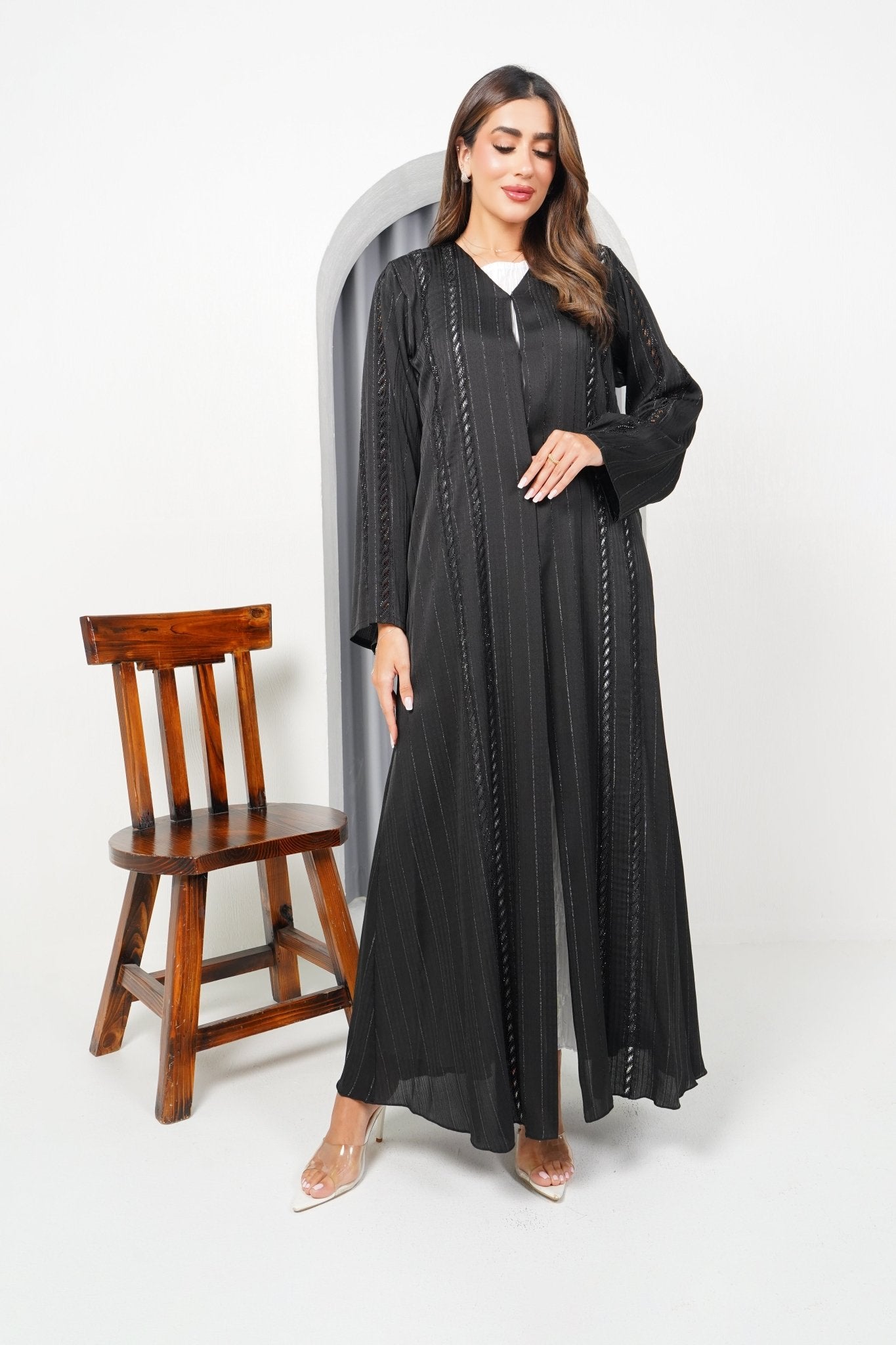 R197 Black Classic Abaya Set Abaya for Women UAE – Abaya – Rutba Fashion Abaya