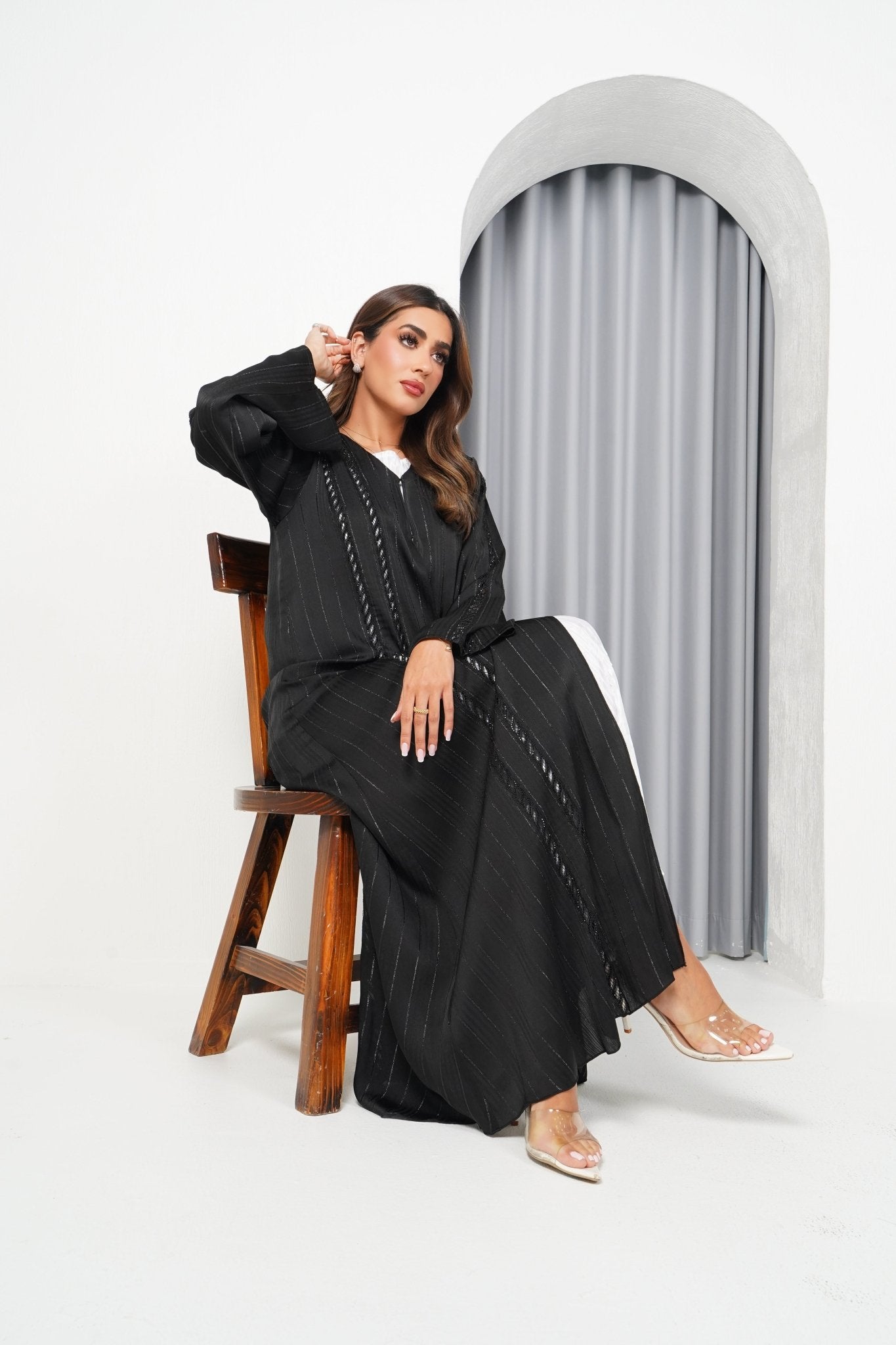 R197 Black Classic Abaya Set Abaya for Women UAE – Abaya – Rutba Fashion Abaya