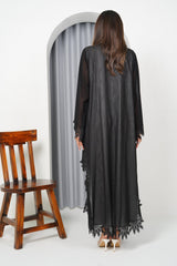 R198 Black Flower Dantil Abaya Set Abaya for Women UAE – Abaya – Rutba Fashion Abaya