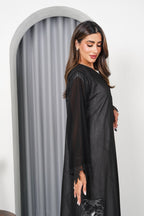 R198 Black Flower Dantil Abaya Set Abaya for Women UAE – Abaya – Rutba Fashion Abaya