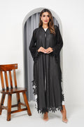 R198 Black Flower Dantil Abaya Set Abaya for Women UAE – Abaya – Rutba Fashion Abaya