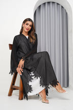 R198 Black Flower Dantil Abaya Set Abaya for Women UAE – Abaya – Rutba Fashion Abaya