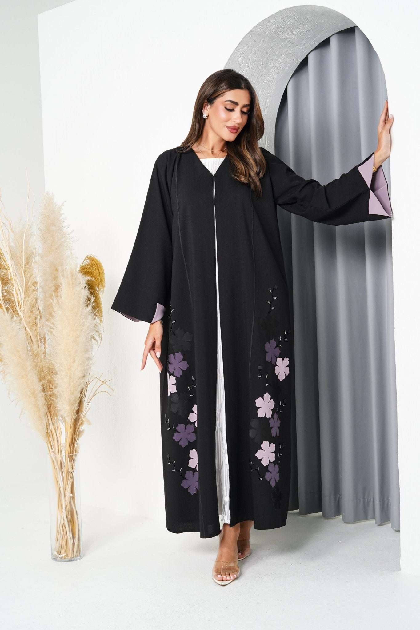 R200 Black With flower model Abaya Set Abaya for Women UAE – Abaya – Rutba Fashion Abaya