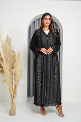 R201 Black Laser Cut Dantil Abaya Set Abaya for Women UAE – Abaya – Rutba Fashion Abaya