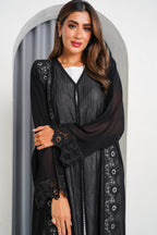 R201 Black Laser Cut Dantil Abaya Set Abaya for Women UAE – Abaya – Rutba Fashion Abaya