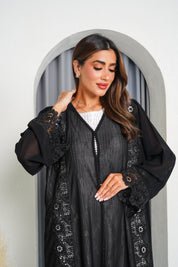 R201 Black Laser Cut Dantil Abaya Set Abaya for Women UAE – Abaya – Rutba Fashion Abaya