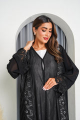 R201 Black Laser Cut Dantil Abaya Set Abaya for Women UAE – Abaya – Rutba Fashion Abaya