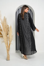 R201 Black Laser Cut Dantil Abaya Set Abaya for Women UAE – Abaya – Rutba Fashion Abaya