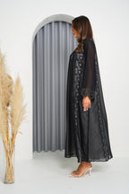 R201 Black Laser Cut Dantil Abaya Set Abaya for Women UAE – Abaya – Rutba Fashion Abaya