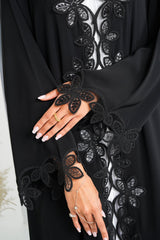 R202 Black Rope Dantil Abaya Set Abaya for Women UAE – Abaya – Rutba Fashion Abaya