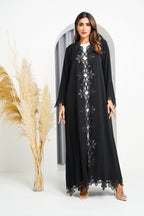 R202 Black Rope Dantil Abaya Set Abaya for Women UAE – Abaya – Rutba Fashion Abaya