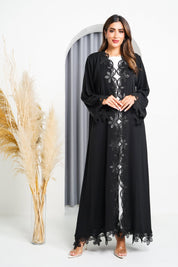 R202 Black Rope Dantil Abaya Set Abaya for Women UAE – Abaya – Rutba Fashion Abaya