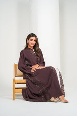 R203 Brown Laser Cut Abaya Set Abaya for Women UAE – Abaya – Rutba Fashion Abaya