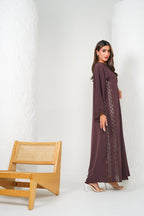R203 Brown Laser Cut Abaya Set Abaya for Women UAE – Abaya – Rutba Fashion Abaya
