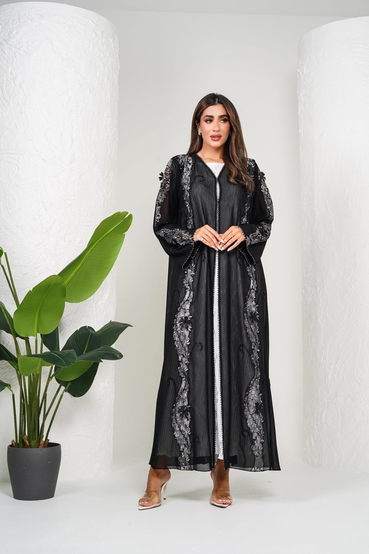 R208 Black Classic Abaya Set Abaya for Women UAE – Abaya – Rutba Fashion Abaya