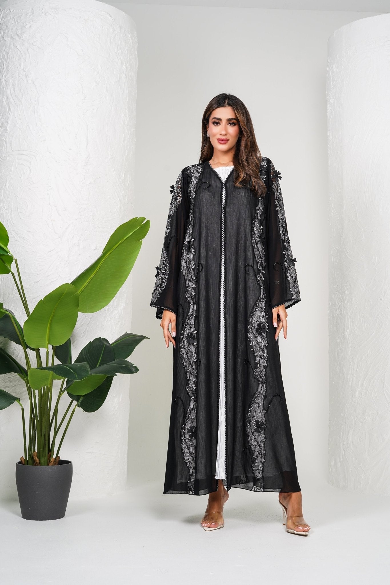 R208 Black Classic Abaya Set Abaya for Women UAE – Abaya – Rutba Fashion Abaya
