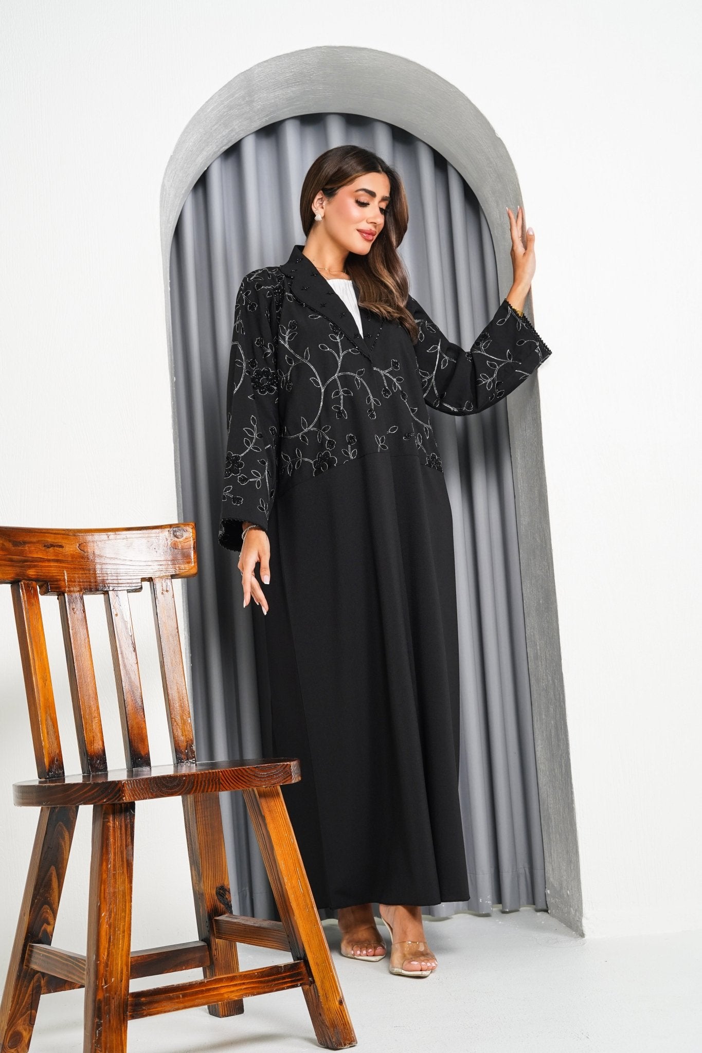 R216 Black elegant Abaya Set Abaya for Women UAE – Abaya – Rutba Fashion Abaya