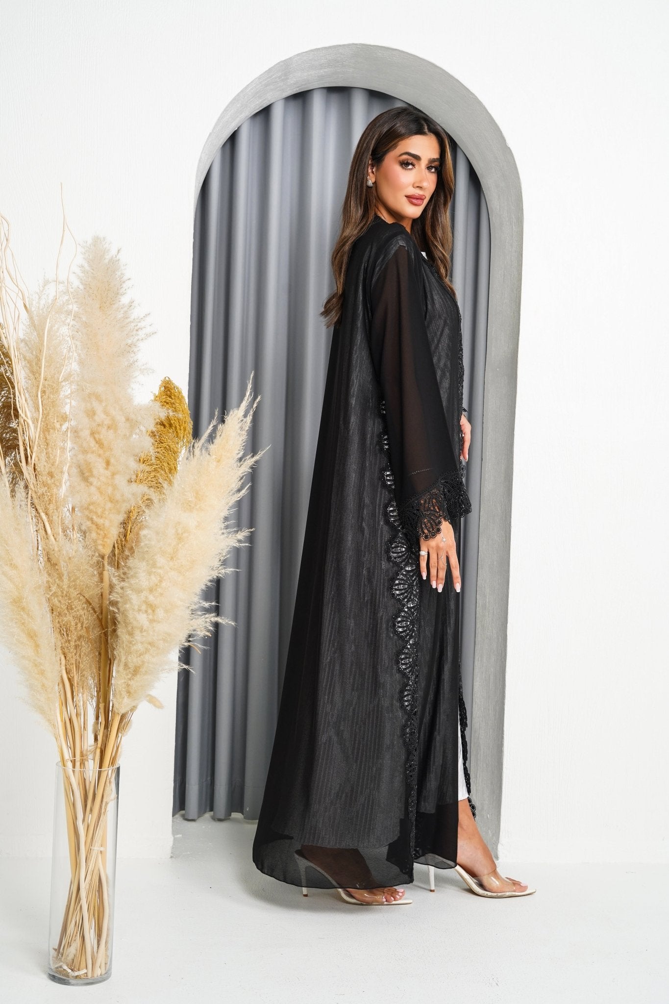 R217 Black Classic Dantil Abaya Set Abaya for Women UAE – Abaya – Rutba Fashion Abaya