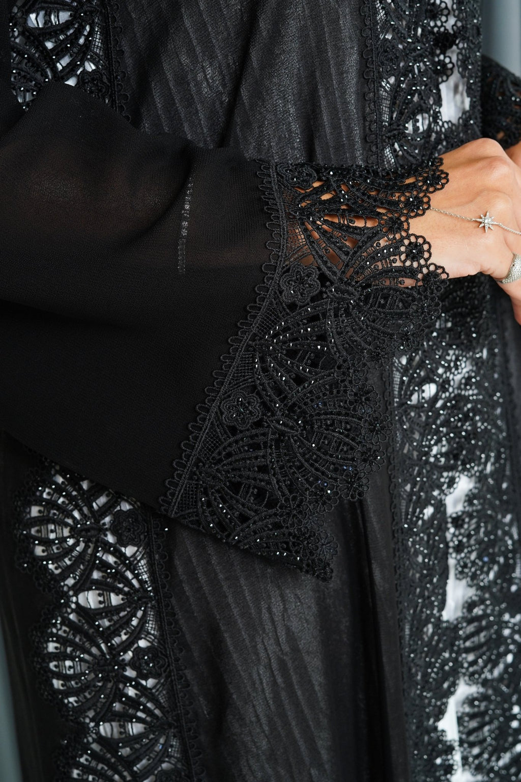 R217 Black Classic Dantil Abaya Set Abaya for Women UAE – Abaya – Rutba Fashion Abaya