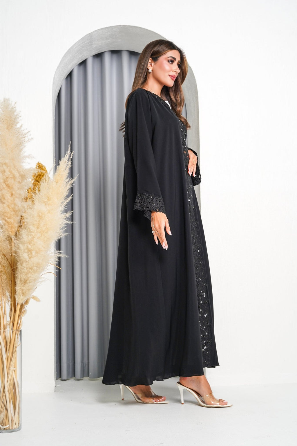 R218 Black elegant Laser Dantil Abaya Set Abaya for Women UAE – Abaya – Rutba Fashion Abaya