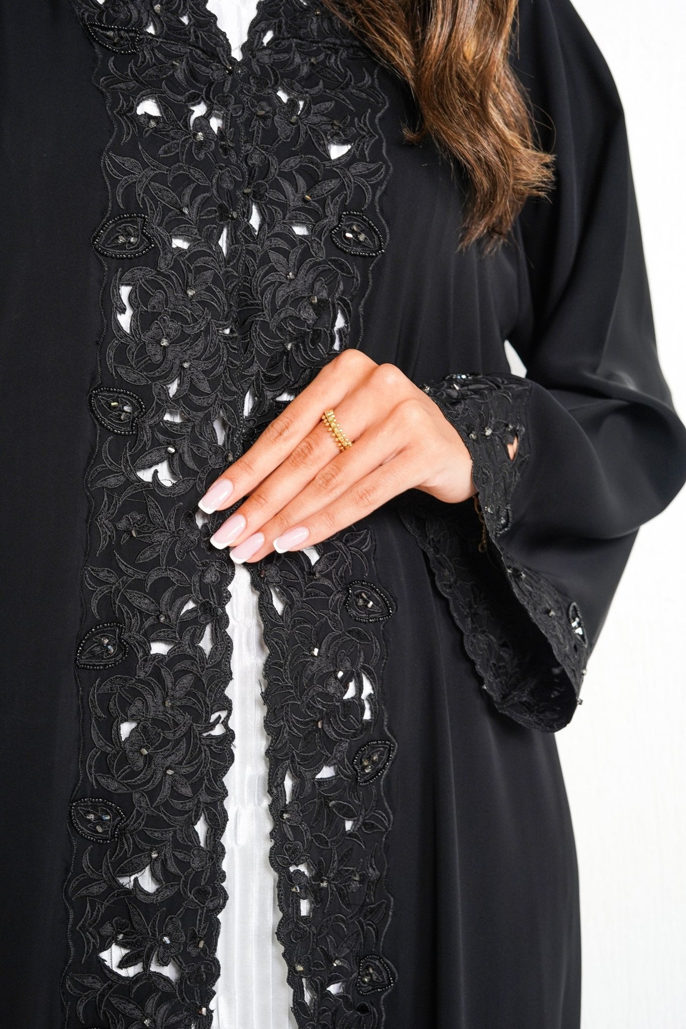 R218 Black elegant Laser Dantil Abaya Set Abaya for Women UAE – Abaya – Rutba Fashion Abaya