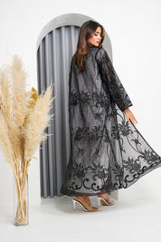 R219 Black elegant Flower Laser Dantil Abaya Set Abaya for Women UAE – Abaya – Rutba Fashion Abaya
