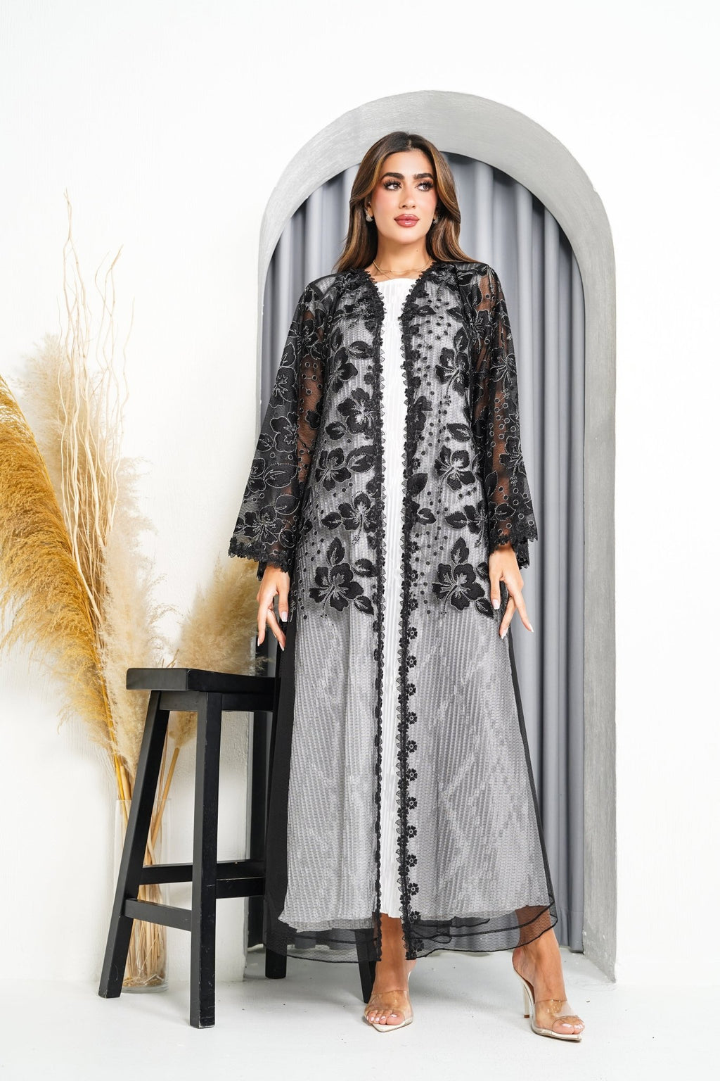R221 Black wedding and party Designer Abaya Set Abaya for Women UAE – Abaya – Rutba Fashion Abaya