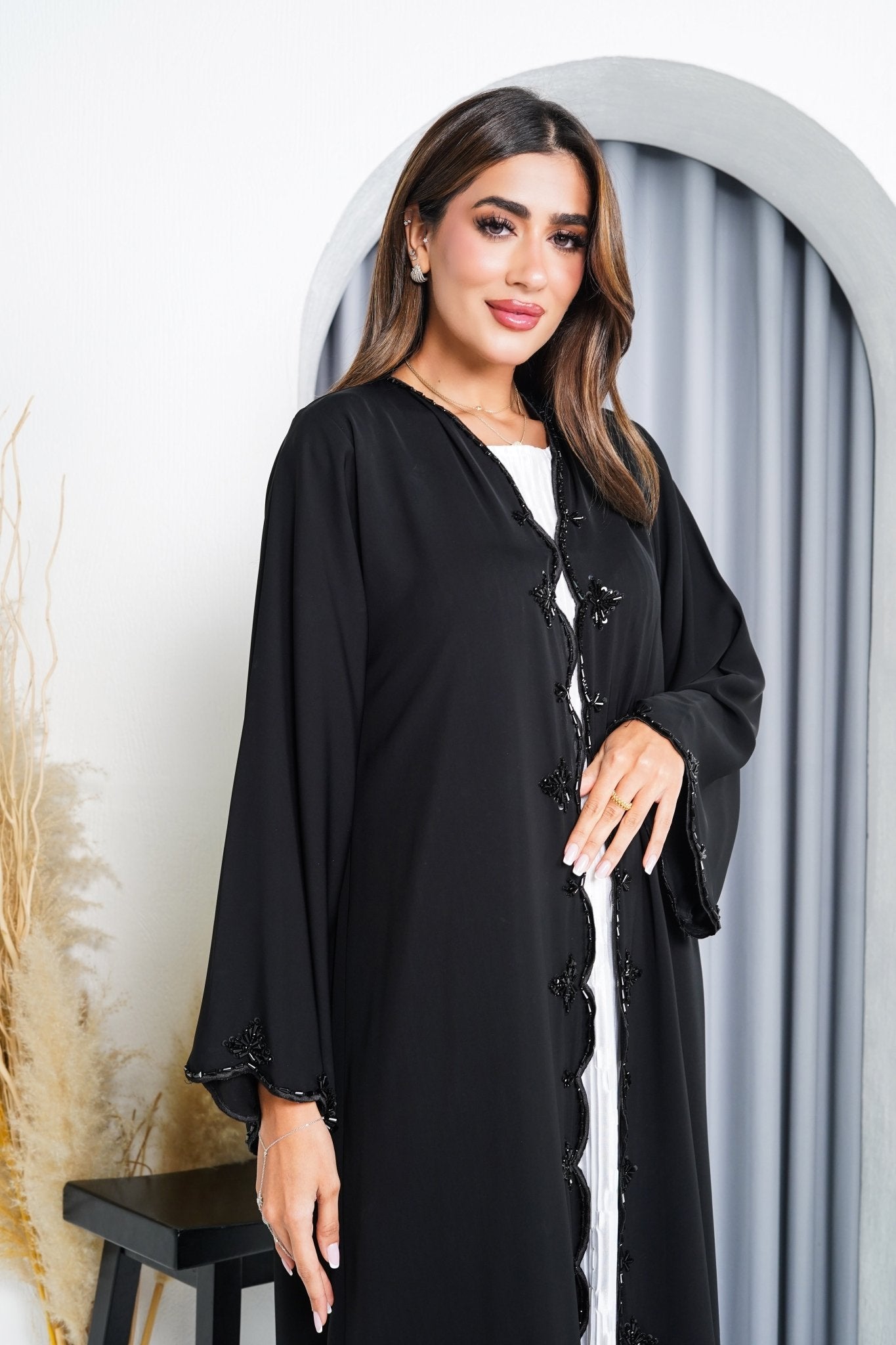 R223 Black Classic Designer Abaya Set Abaya for Women UAE – Abaya – Rutba Fashion Abaya