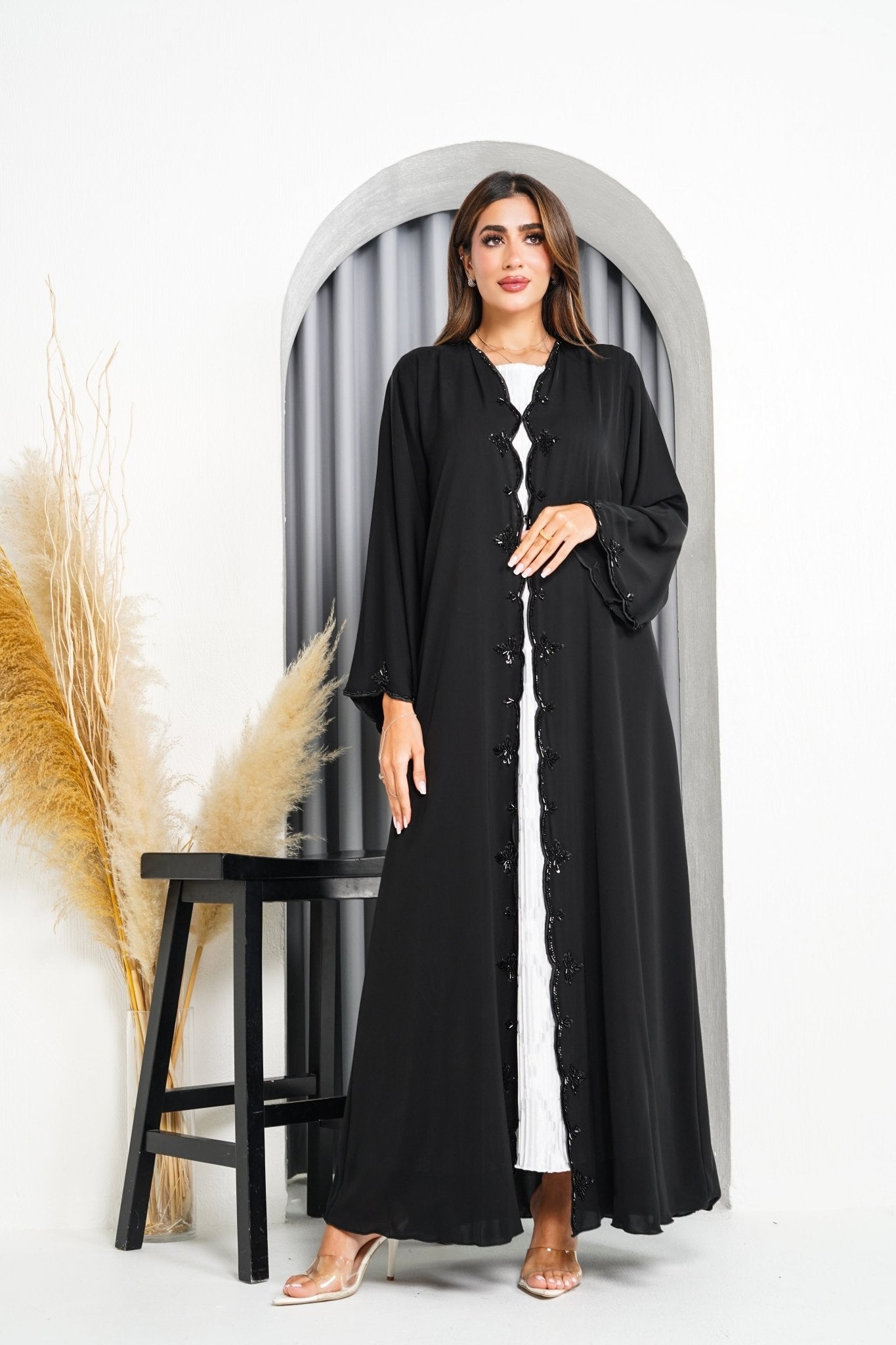 R223 Black Classic Designer Abaya Set Abaya for Women UAE – Abaya – Rutba Fashion Abaya