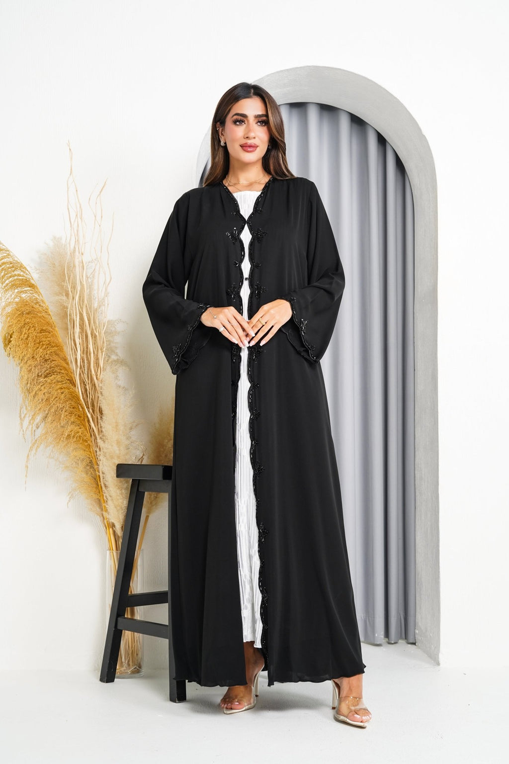 R223 Black Classic Designer Abaya Set Abaya for Women UAE – Abaya – Rutba Fashion Abaya