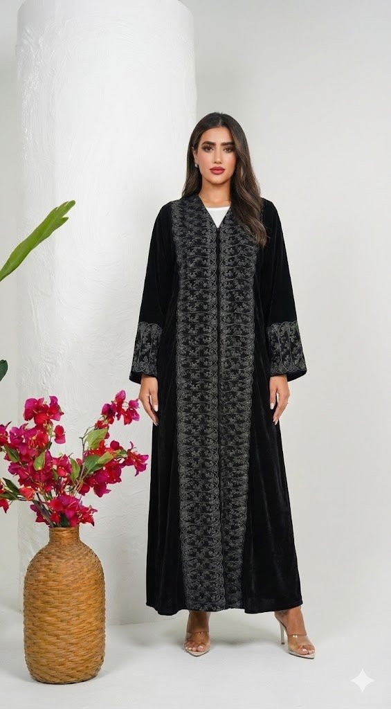 R225 Velvet Abaya Set Abaya for Women UAE – Abaya – Rutba Fashion Abaya