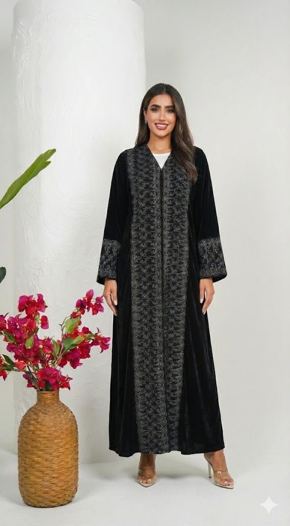 R225 Velvet Abaya Set Abaya for Women UAE – Abaya – Rutba Fashion Abaya