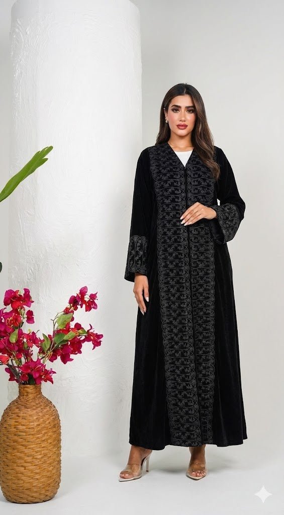 R225 Velvet Abaya Set Abaya for Women UAE – Abaya – Rutba Fashion Abaya