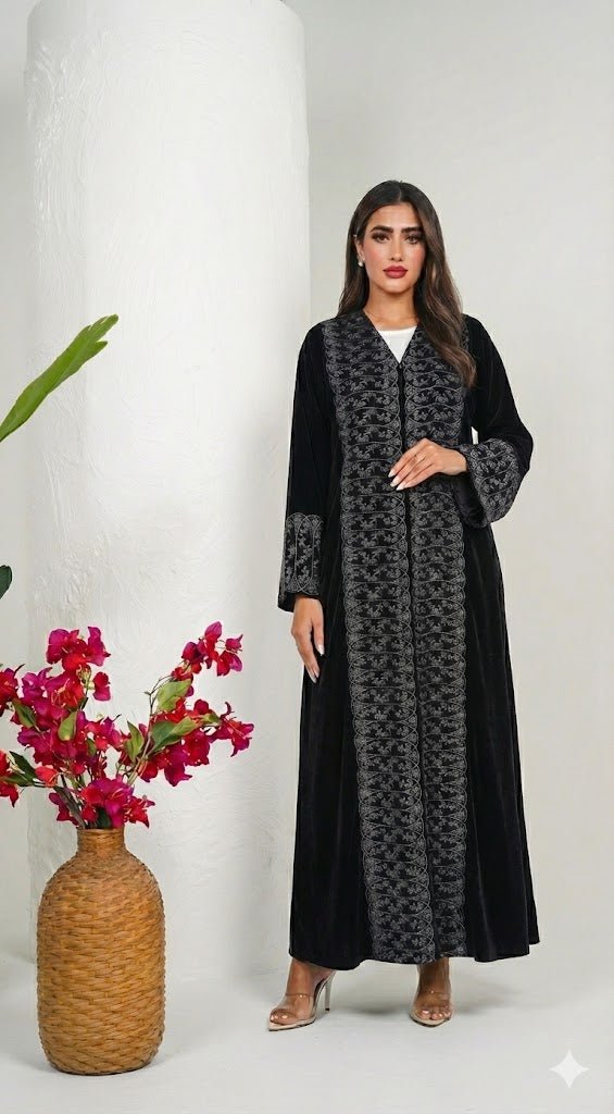 R225 Velvet Abaya Set Abaya for Women UAE – Abaya – Rutba Fashion Abaya