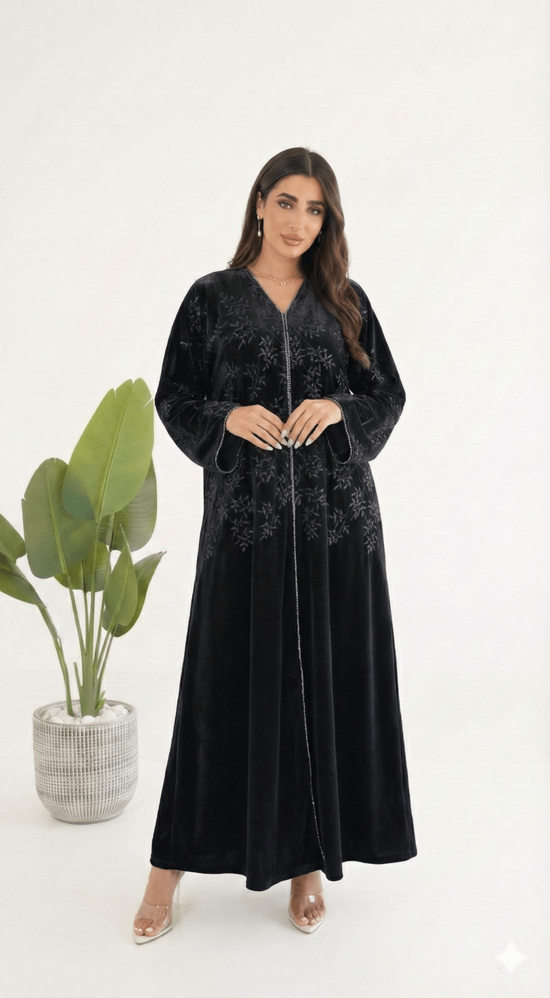 R226 Velvet Abaya Set Abaya for Women UAE – – Rutba Fashion Abaya