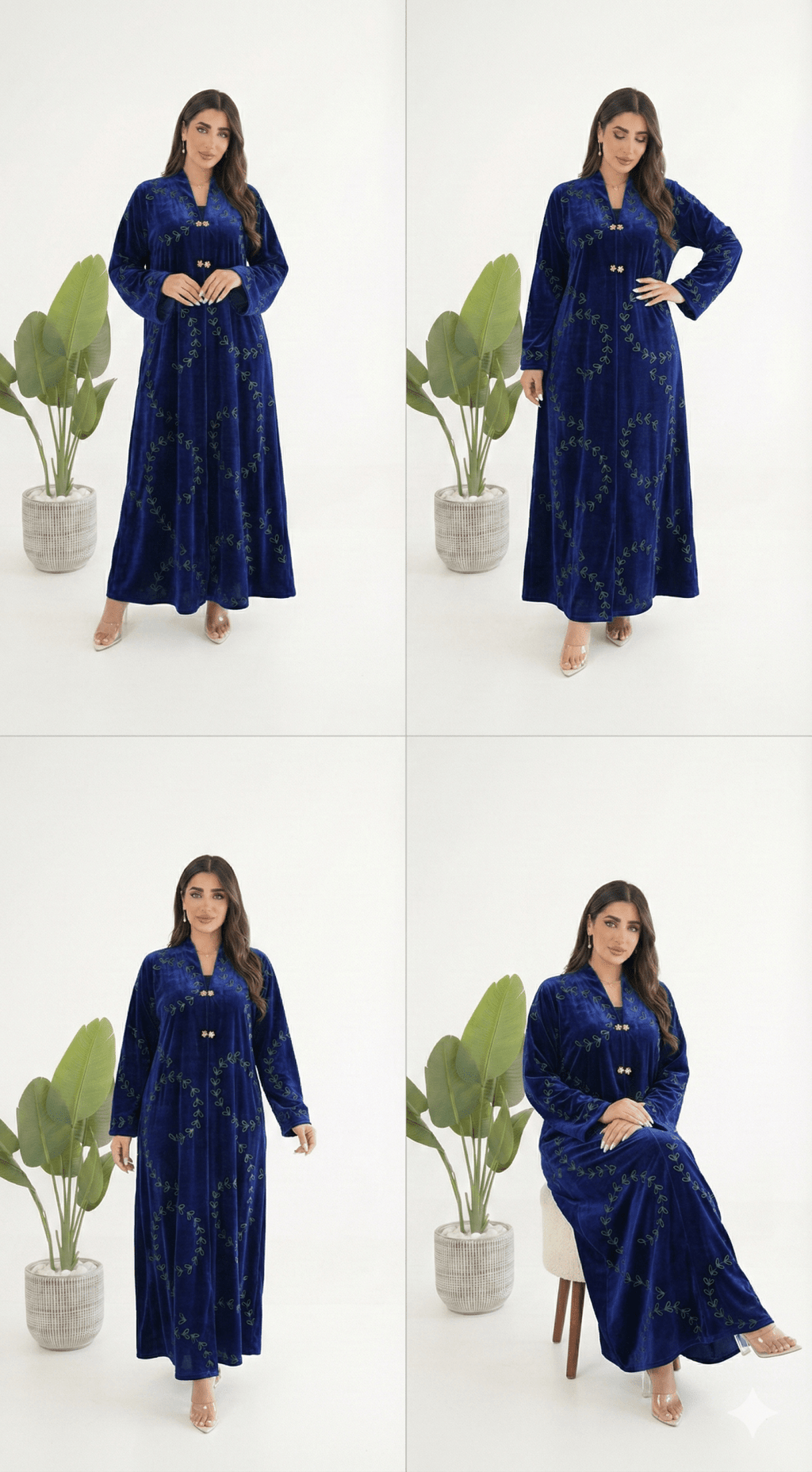 R227 Blue Velvet Abaya Set Abaya for Women UAE – – Rutba Fashion Abaya