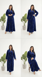 R227 Blue Velvet Abaya Set Abaya for Women UAE – – Rutba Fashion Abaya