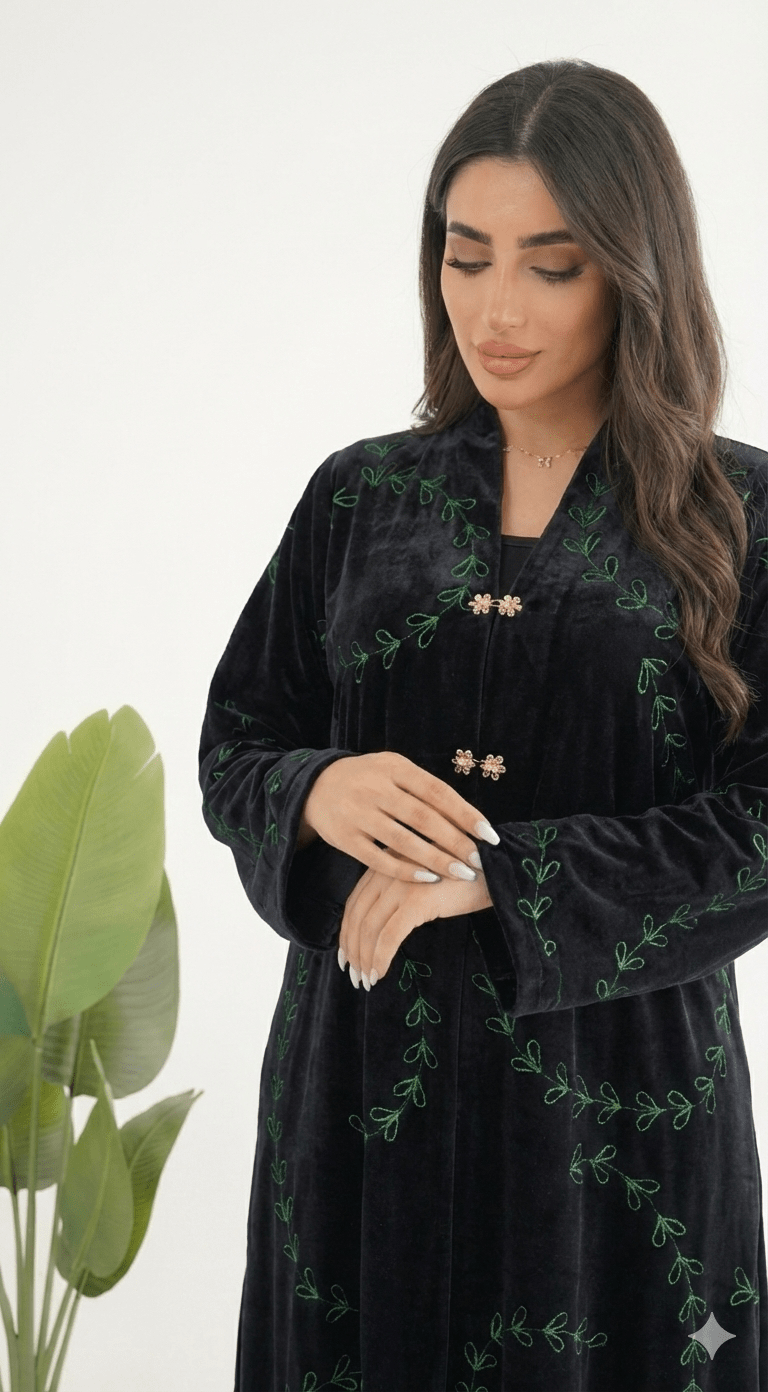 R228 Velvet Abaya Set Abaya for Women UAE – Abaya – Rutba Fashion Abaya