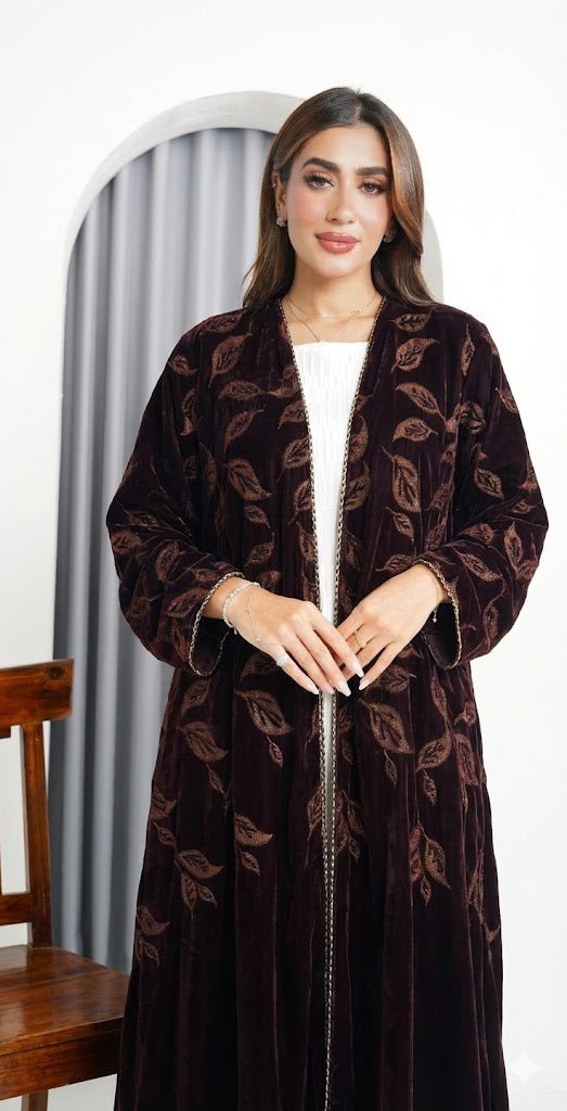 R229 Velvet Abaya Set Abaya for Women UAE – Abaya – Rutba Fashion Abaya