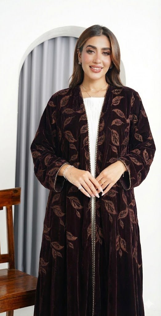 R229 Velvet Abaya Set Abaya for Women UAE – Abaya – Rutba Fashion Abaya