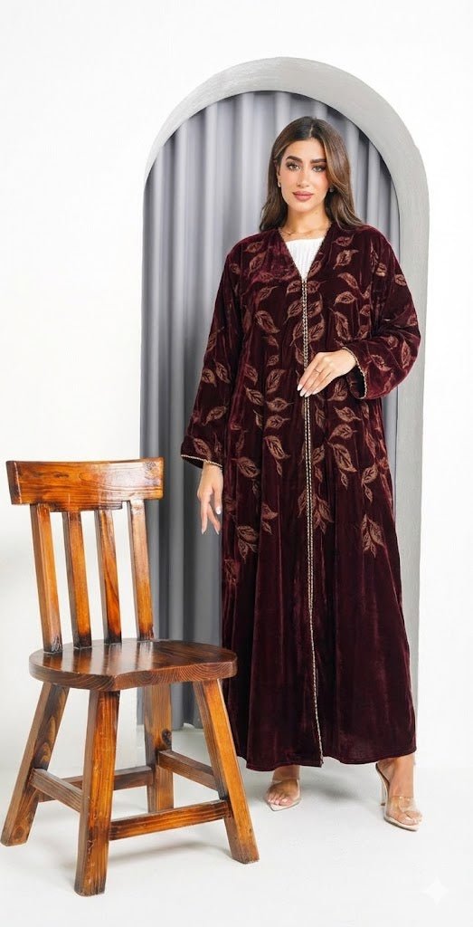 R229 Velvet Abaya Set Abaya for Women UAE – Abaya – Rutba Fashion Abaya