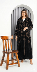 R230 Black Velvet Abaya Set Abaya for Women UAE – – Rutba Fashion Abaya