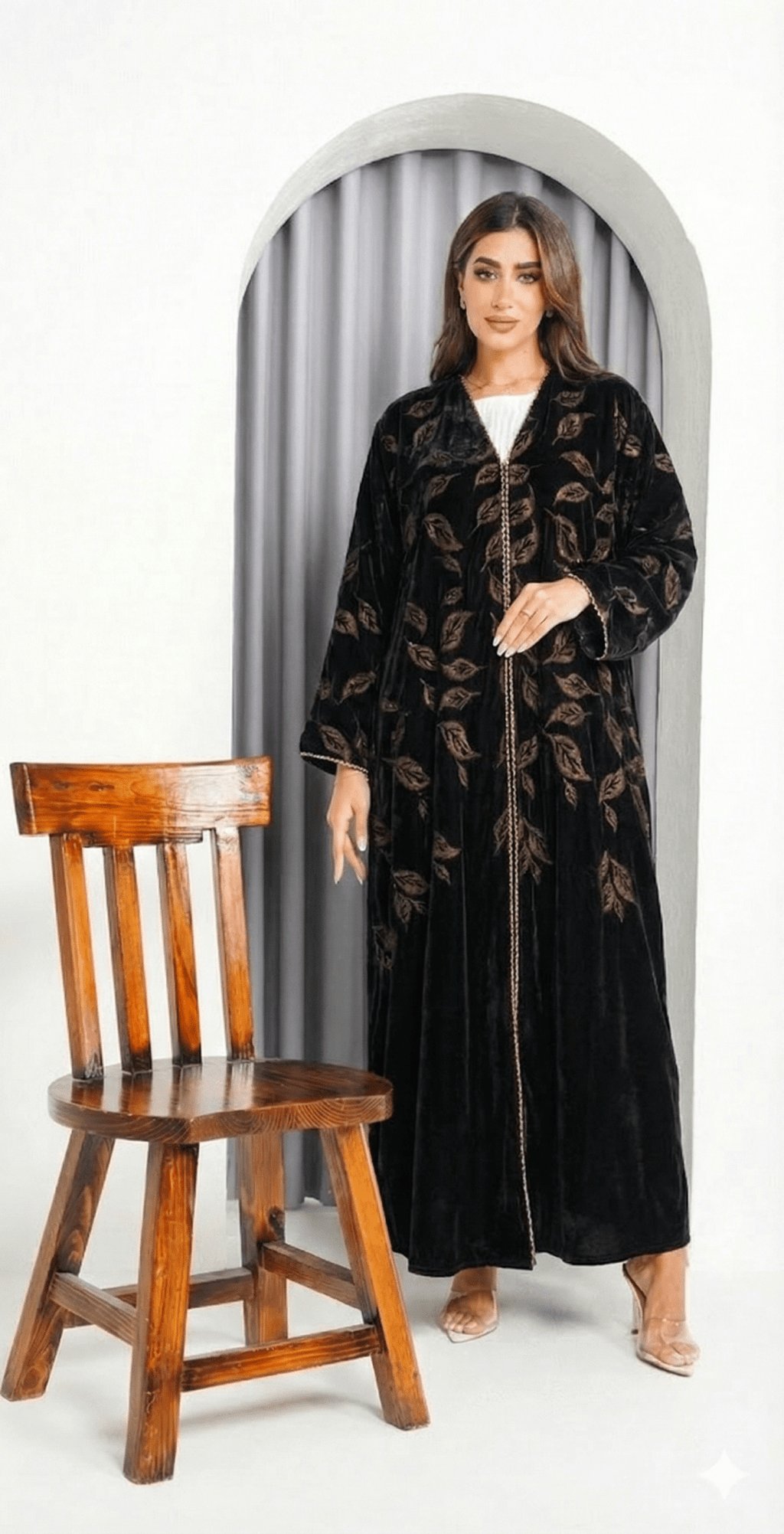 R230 Black Velvet Abaya Set Abaya for Women UAE – – Rutba Fashion Abaya